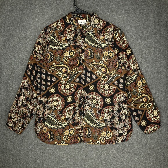 White Stag Tops - Y2K White Stag Sheer Brown Black Paisley Button Up Blouse Women's Size Medium